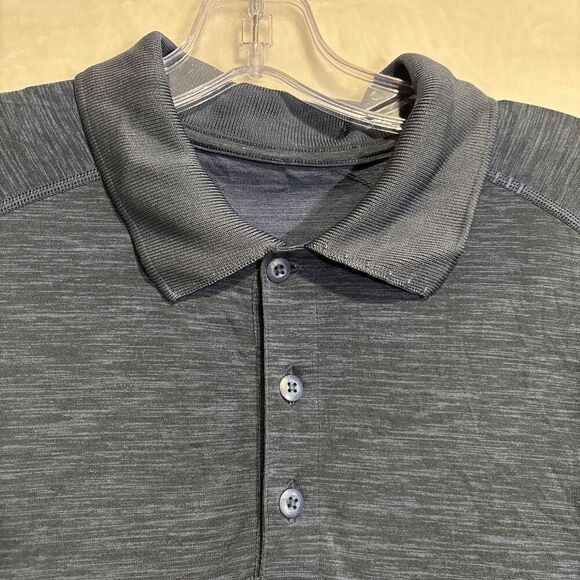 Lululemon Metal Vent Tech Polo Shirt Mens Large Blue Breathable Stretch Golf Gym - Picture 8 of 16